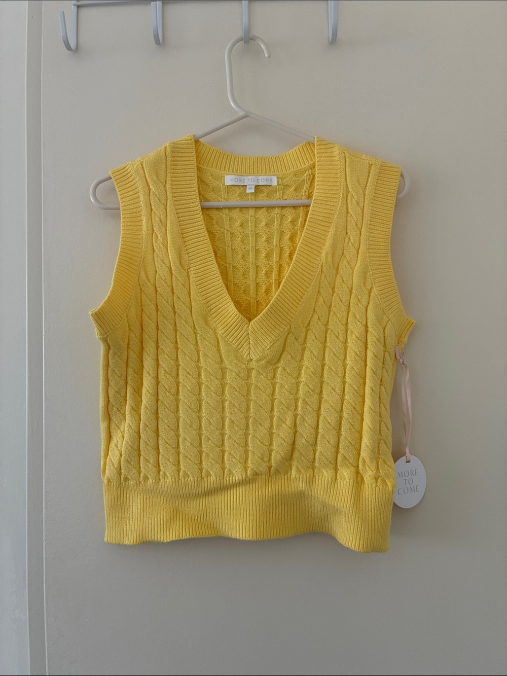Cable-Knit V-Neck Sweater Vest in Yellow by
